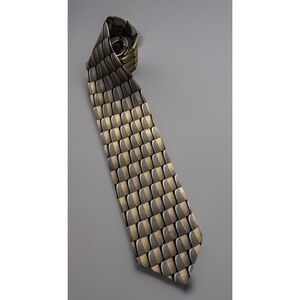 Via Europa Neckwear Tie Multi Color Black Gold Silver AOP 100% Silk JBHS